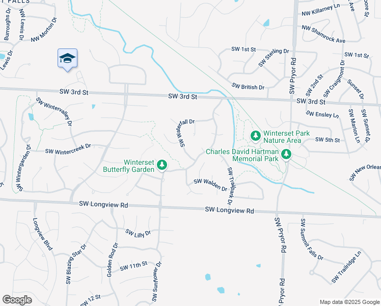 map of restaurants, bars, coffee shops, grocery stores, and more near 2341 Southwest Waterfall Drive in Lee's Summit
