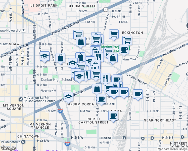 map of restaurants, bars, coffee shops, grocery stores, and more near 101 Independence Avenue Southeast in Washington
