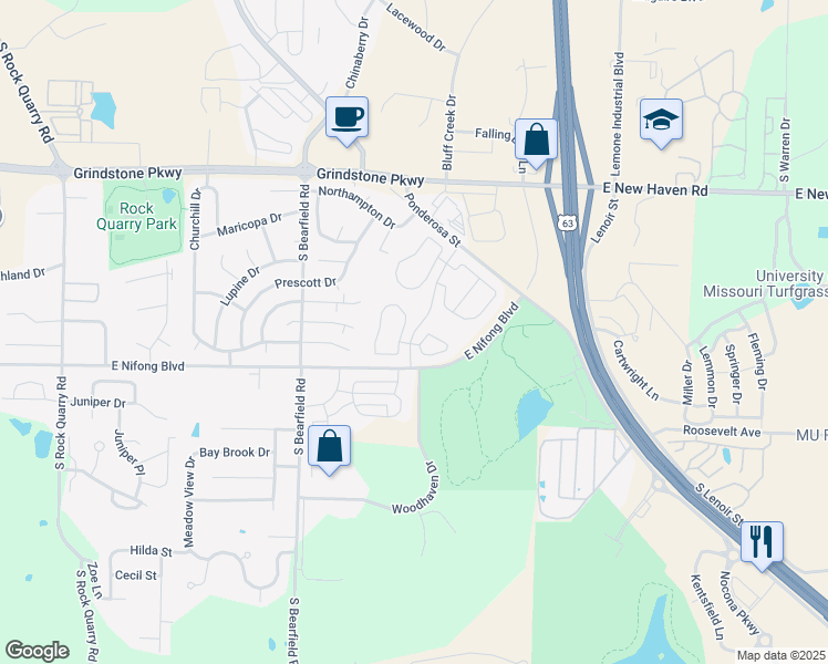 map of restaurants, bars, coffee shops, grocery stores, and more near 3666 Aspen Heights Parkway in Columbia