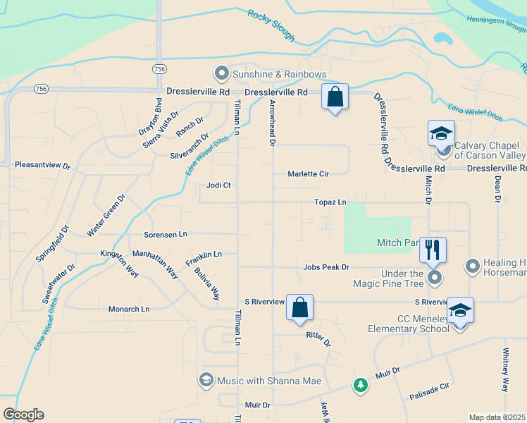 map of restaurants, bars, coffee shops, grocery stores, and more near 968 Arrowhead Dr in Gardnerville