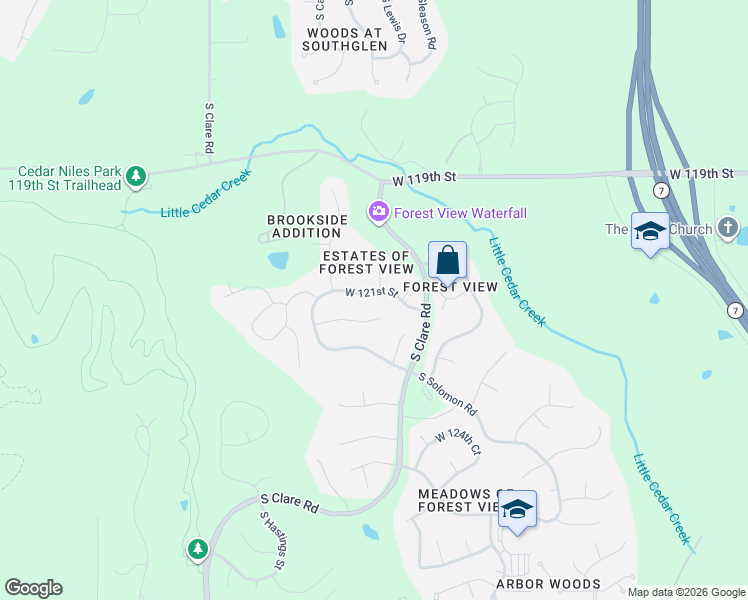 map of restaurants, bars, coffee shops, grocery stores, and more near 24111 West 121st Street in Olathe