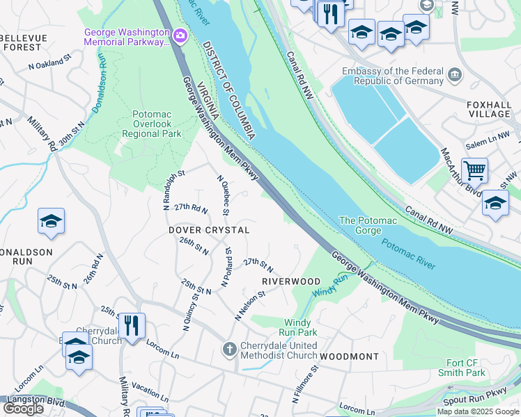 map of restaurants, bars, coffee shops, grocery stores, and more near 2765 North Quincy Street in Arlington