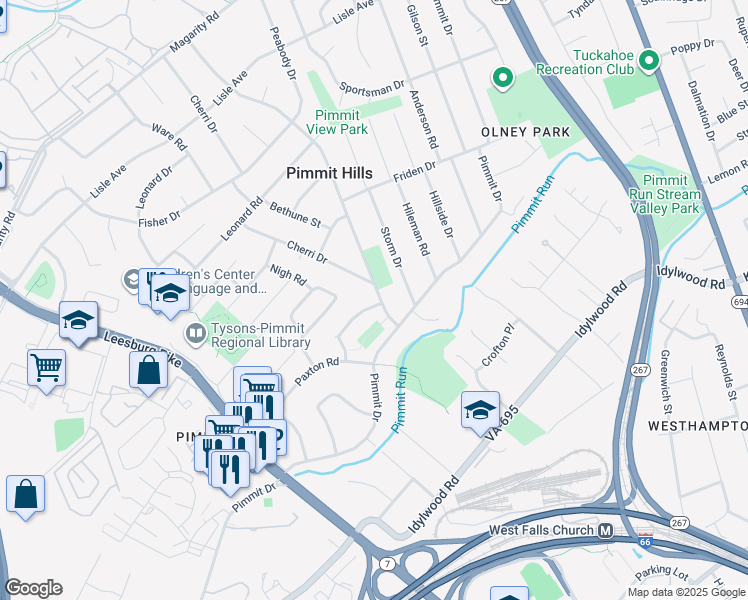 map of restaurants, bars, coffee shops, grocery stores, and more near 2022 Griffith Road in Falls Church