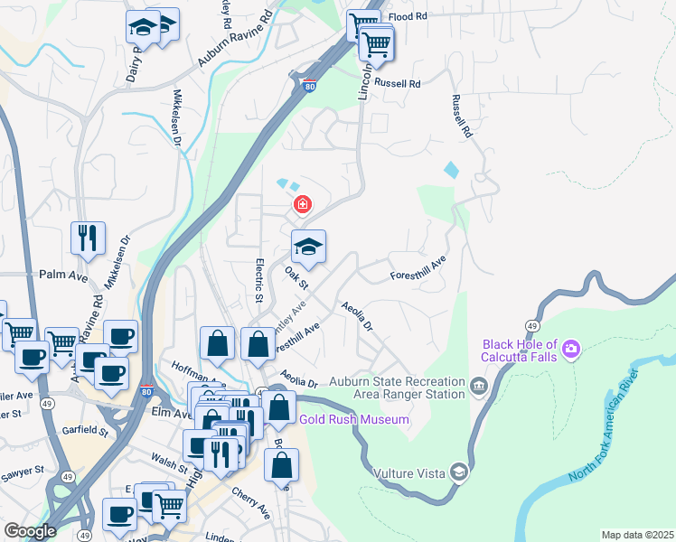 map of restaurants, bars, coffee shops, grocery stores, and more near 354 Huntley Avenue in Auburn