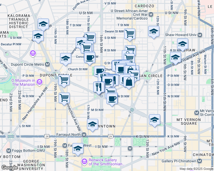 map of restaurants, bars, coffee shops, grocery stores, and more near 101 Independence Avenue Southeast in Washington