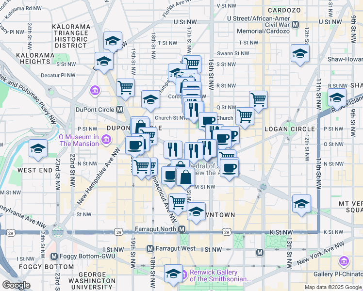 map of restaurants, bars, coffee shops, grocery stores, and more near 101 Independence Avenue Southeast in Washington