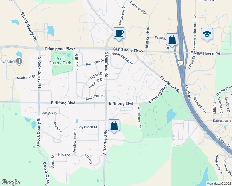 map of restaurants, bars, coffee shops, grocery stores, and more near 2418 Calder Court in Columbia