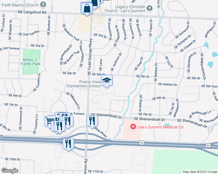 map of restaurants, bars, coffee shops, grocery stores, and more near 501 Southeast Todd George Parkway in Lee's Summit