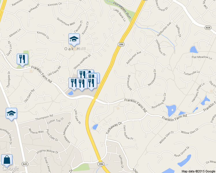 map of restaurants, bars, coffee shops, grocery stores, and more near 13224 Franklin Farm Rd in Herndon