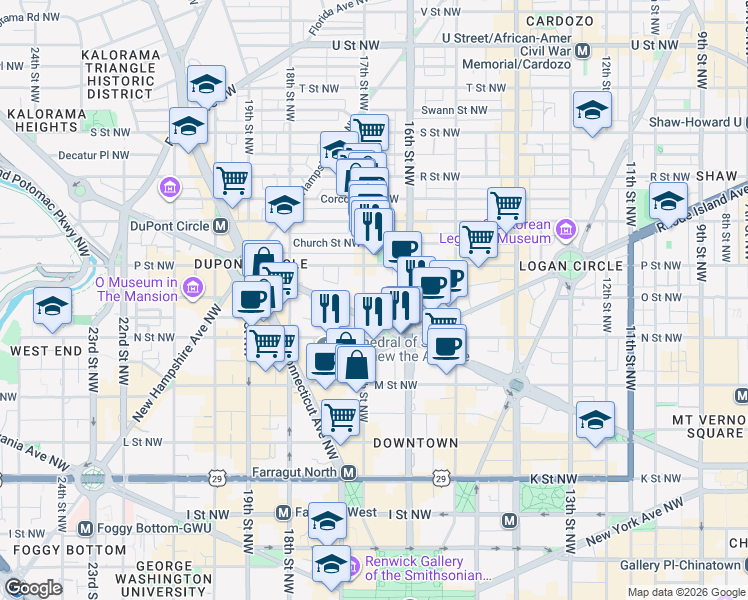 map of restaurants, bars, coffee shops, grocery stores, and more near 101 Independence Avenue Southeast in Washington