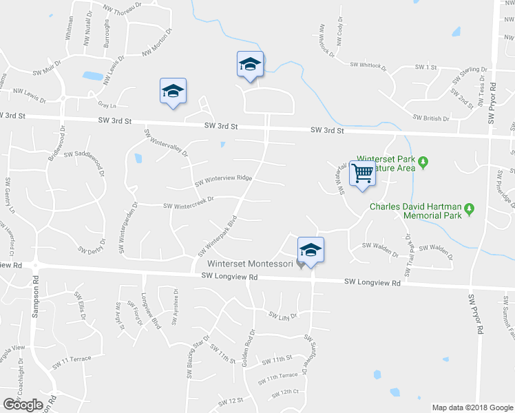map of restaurants, bars, coffee shops, grocery stores, and more near 2413 Southwest Wintercreek Court in Lee's Summit