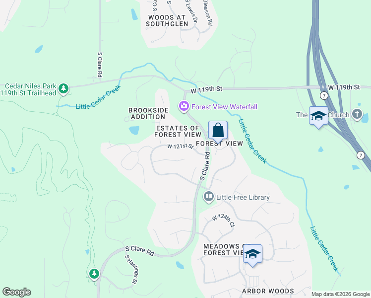 map of restaurants, bars, coffee shops, grocery stores, and more near 24111 West 121st Street in Olathe