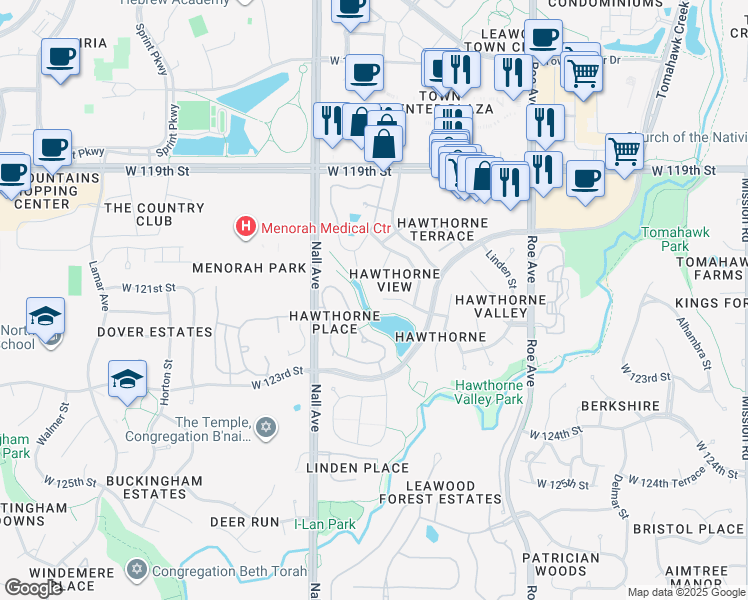 map of restaurants, bars, coffee shops, grocery stores, and more near 5232 West 122nd Street in Leawood