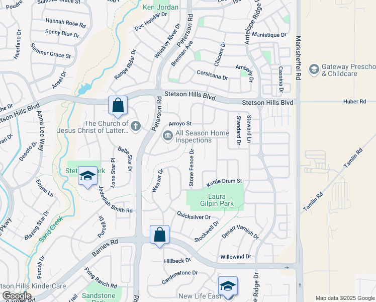 map of restaurants, bars, coffee shops, grocery stores, and more near 5176 Stone Fence Dr in Colorado Springs