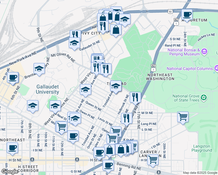 map of restaurants, bars, coffee shops, grocery stores, and more near 101 Independence Avenue Southeast in Washington