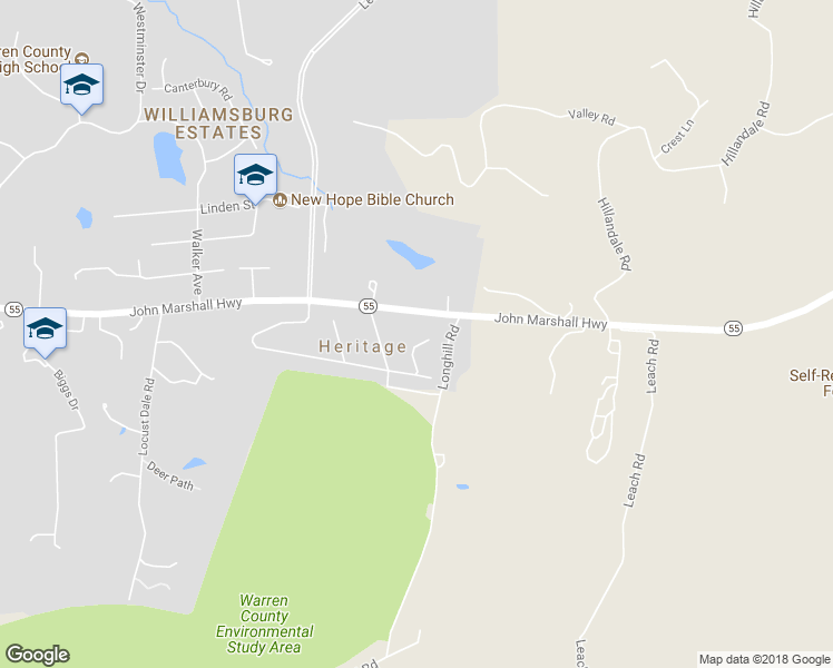 map of restaurants, bars, coffee shops, grocery stores, and more near 47 Mount Vernon Court in Front Royal
