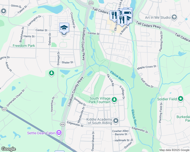 map of restaurants, bars, coffee shops, grocery stores, and more near 25603 Creek Run Terrace in Chantilly