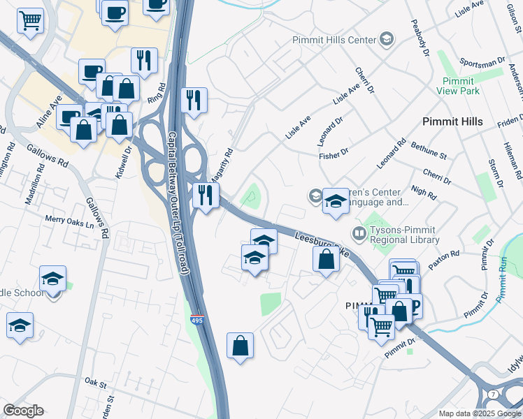 map of restaurants, bars, coffee shops, grocery stores, and more near 2024 Edgar Court in Falls Church