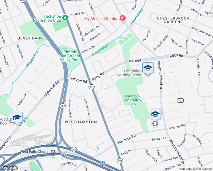 map of restaurants, bars, coffee shops, grocery stores, and more near 2082 Gillen Ln in Falls Church