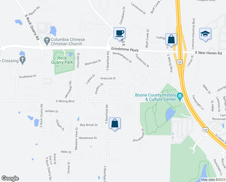 map of restaurants, bars, coffee shops, grocery stores, and more near 2408-2410 Calder Court in Columbia