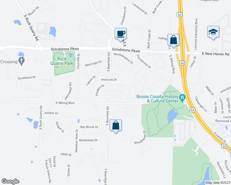 map of restaurants, bars, coffee shops, grocery stores, and more near 2414 Calder Court in Columbia