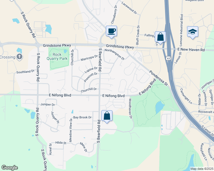map of restaurants, bars, coffee shops, grocery stores, and more near 2414 Calder Court in Columbia