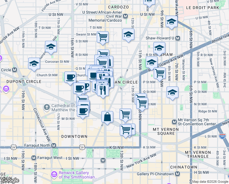 map of restaurants, bars, coffee shops, grocery stores, and more near 101 Independence Avenue Southeast in Washington