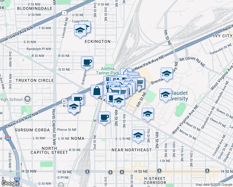 map of restaurants, bars, coffee shops, grocery stores, and more near 101 Independence Avenue Southeast in Washington