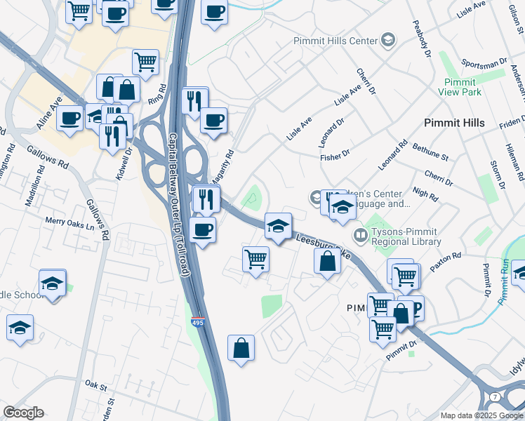 map of restaurants, bars, coffee shops, grocery stores, and more near 2024 Edgar Court in Falls Church