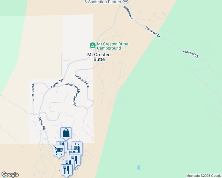 map of restaurants, bars, coffee shops, grocery stores, and more near 99 Aspen Ln in Crested Butte