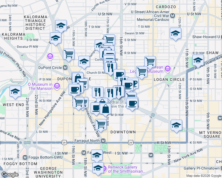map of restaurants, bars, coffee shops, grocery stores, and more near 101 Independence Avenue Southeast in Washington
