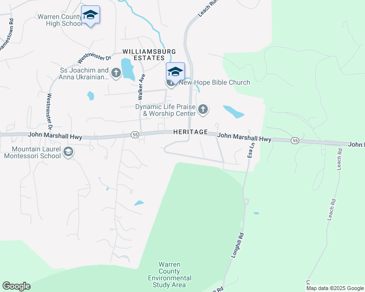 map of restaurants, bars, coffee shops, grocery stores, and more near 1604 West Commonwealth Drive in Front Royal