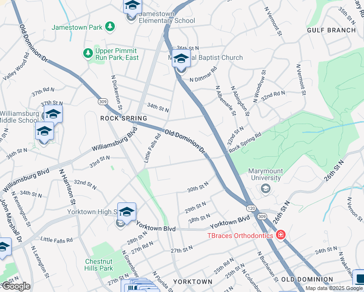 map of restaurants, bars, coffee shops, grocery stores, and more near 4868 Old Dominion Drive in Arlington