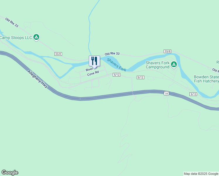 map of restaurants, bars, coffee shops, grocery stores, and more near U U.S. 33 in Elkins