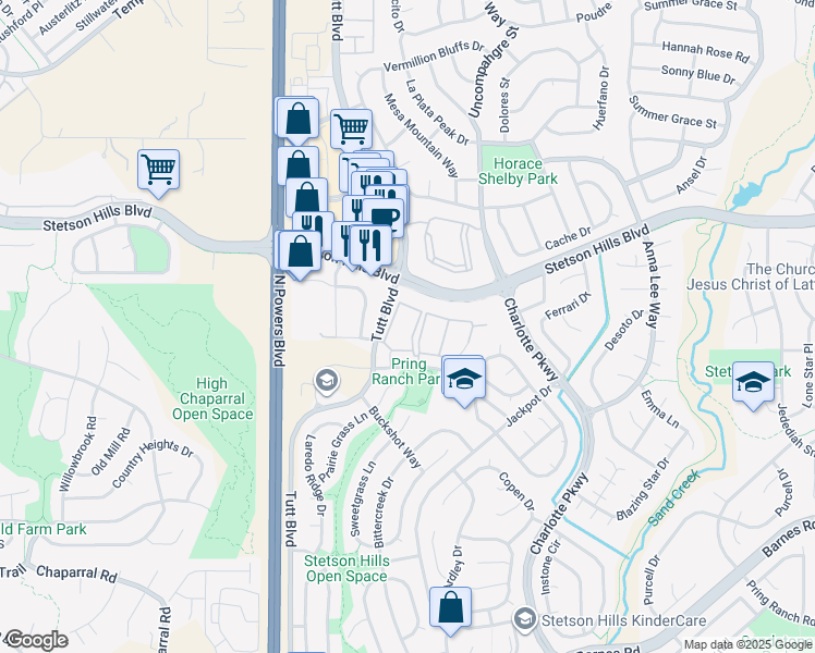 map of restaurants, bars, coffee shops, grocery stores, and more near in Colorado Springs
