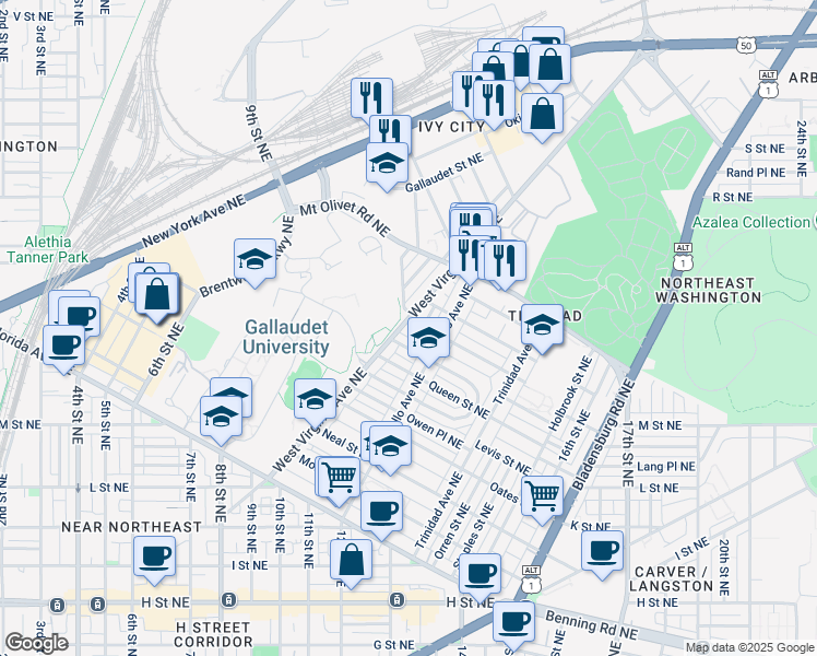 map of restaurants, bars, coffee shops, grocery stores, and more near 101 Independence Avenue Southeast in Washington