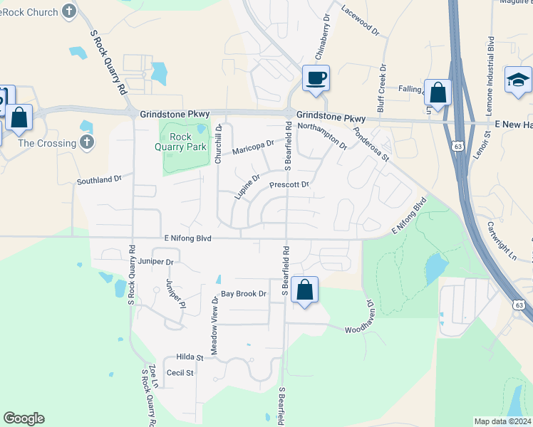 map of restaurants, bars, coffee shops, grocery stores, and more near 3708 Pimlico Drive in Columbia