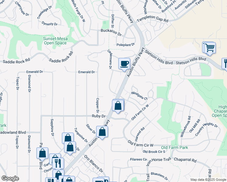 map of restaurants, bars, coffee shops, grocery stores, and more near 4770 Farmingdale Drive in Colorado Springs