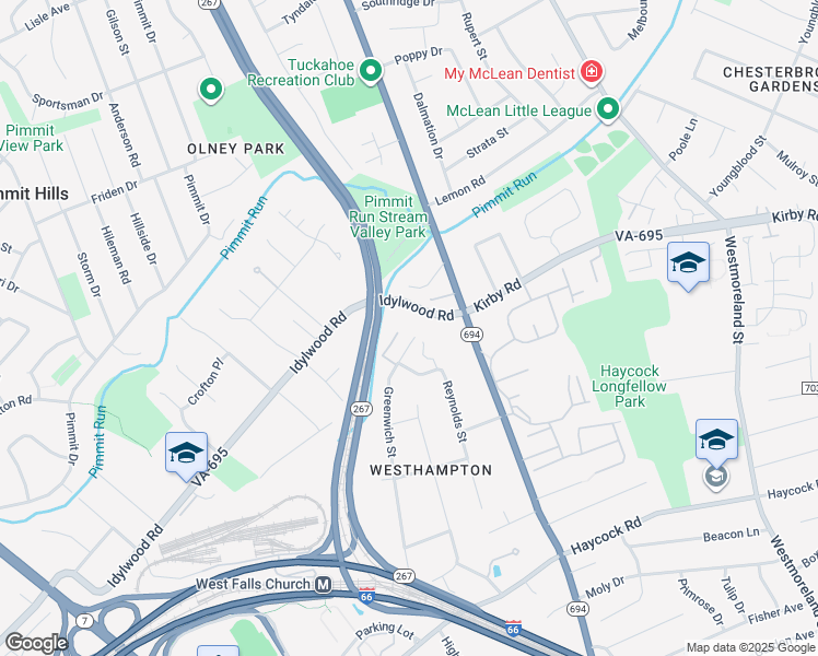 map of restaurants, bars, coffee shops, grocery stores, and more near 2028 Greenwich Street in Falls Church