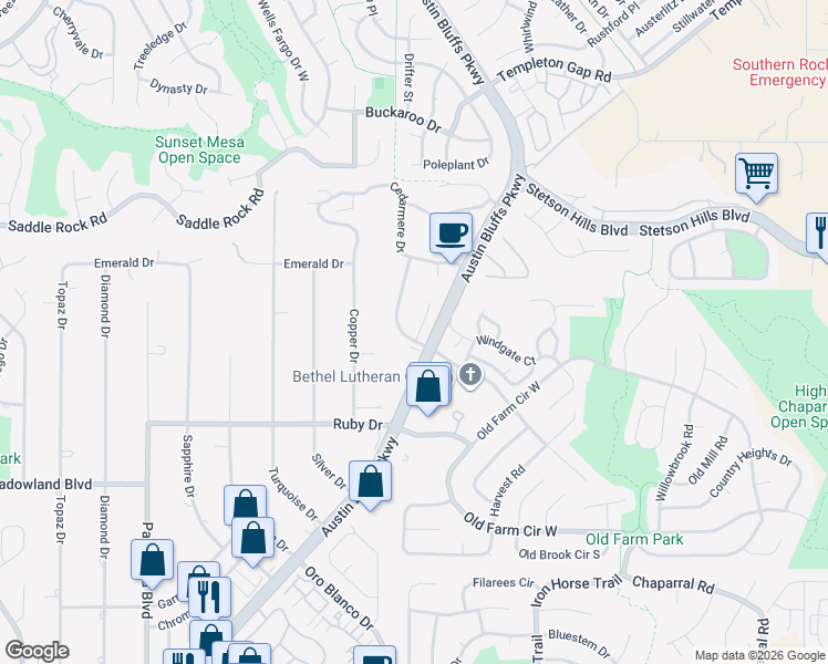 map of restaurants, bars, coffee shops, grocery stores, and more near 4770 Farmingdale Drive in Colorado Springs