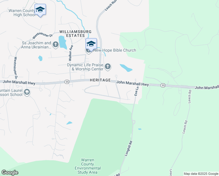 map of restaurants, bars, coffee shops, grocery stores, and more near 28 Ashlawn Court in Front Royal
