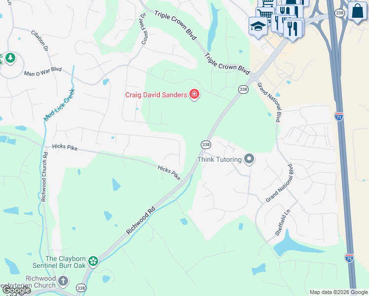 map of restaurants, bars, coffee shops, grocery stores, and more near 11501 Sutherland Drive in Walton