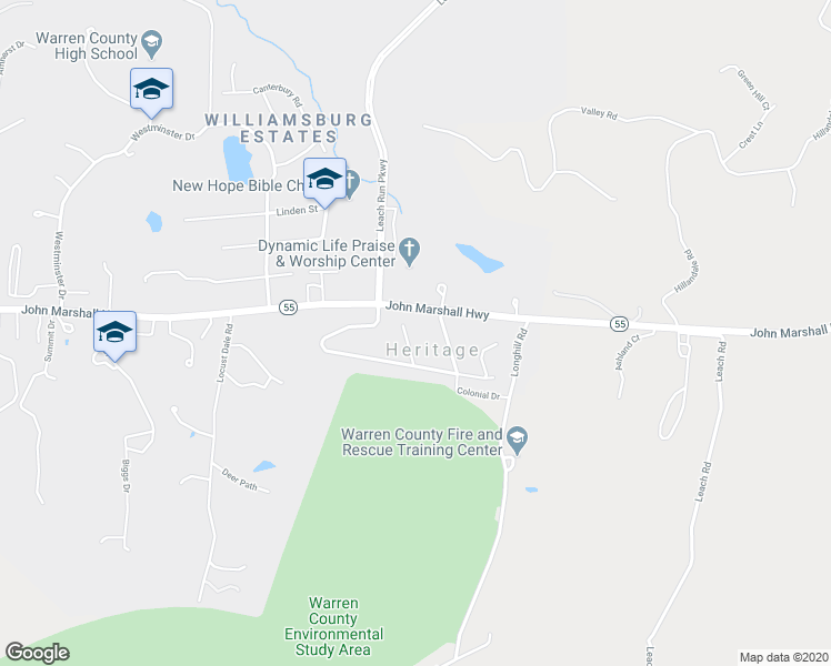 map of restaurants, bars, coffee shops, grocery stores, and more near 28 Ashlawn Court in Front Royal