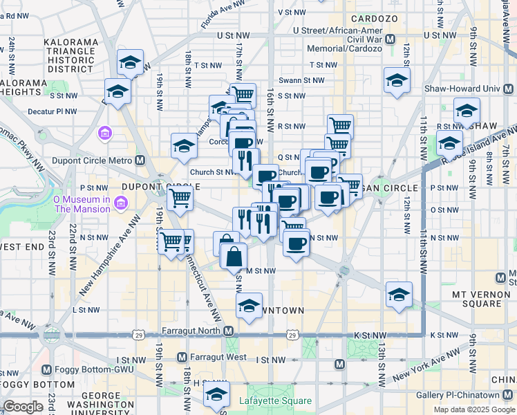 map of restaurants, bars, coffee shops, grocery stores, and more near 101 Independence Avenue Southeast in Washington