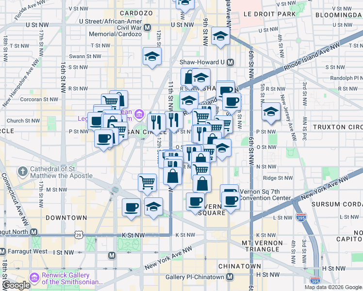 map of restaurants, bars, coffee shops, grocery stores, and more near 101 Independence Avenue Southeast in Washington