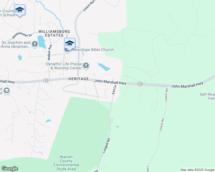 map of restaurants, bars, coffee shops, grocery stores, and more near 49 Mount Vernon Court in Front Royal