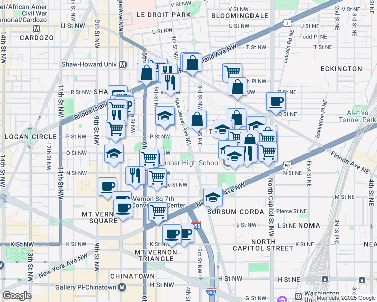 map of restaurants, bars, coffee shops, grocery stores, and more near 1425 4th Street Northwest in Washington