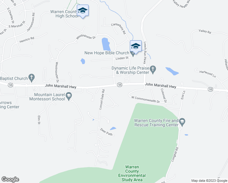 map of restaurants, bars, coffee shops, grocery stores, and more near 1437 John Marshall Highway in Front Royal
