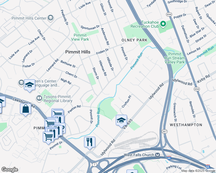 map of restaurants, bars, coffee shops, grocery stores, and more near 2025 Pimmit Drive in Falls Church