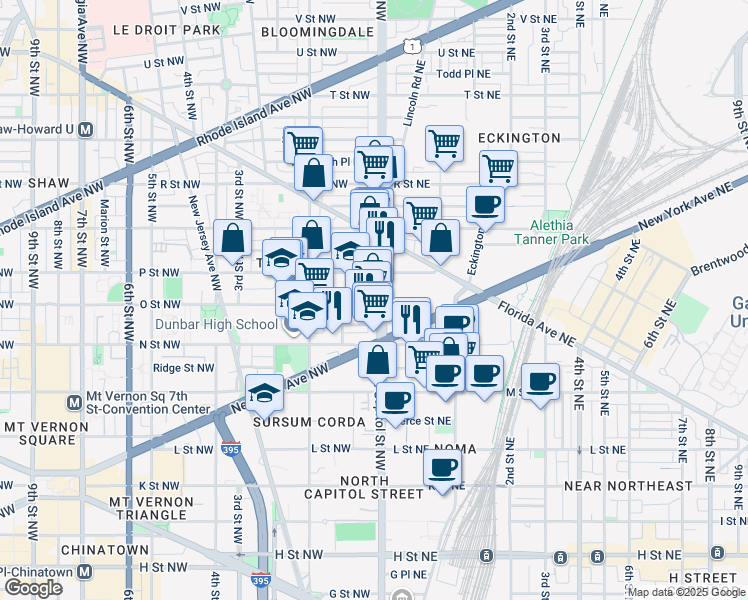 map of restaurants, bars, coffee shops, grocery stores, and more near 101 Independence Avenue Southeast in Washington